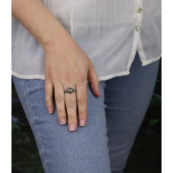 Sterling Silver Green Cubic Zirconia Ring Size 9 1/4 - Picture 2 of 7